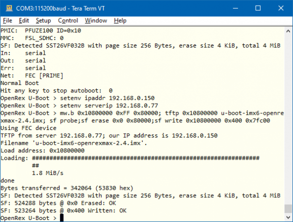 iMX6 OpenRex SBC-SPI bootloader written.png